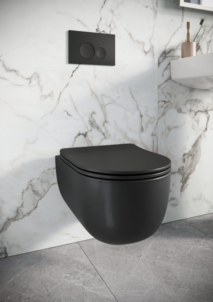 Riviera Round Wall Hung Pan Including Soft Close Seat - Black