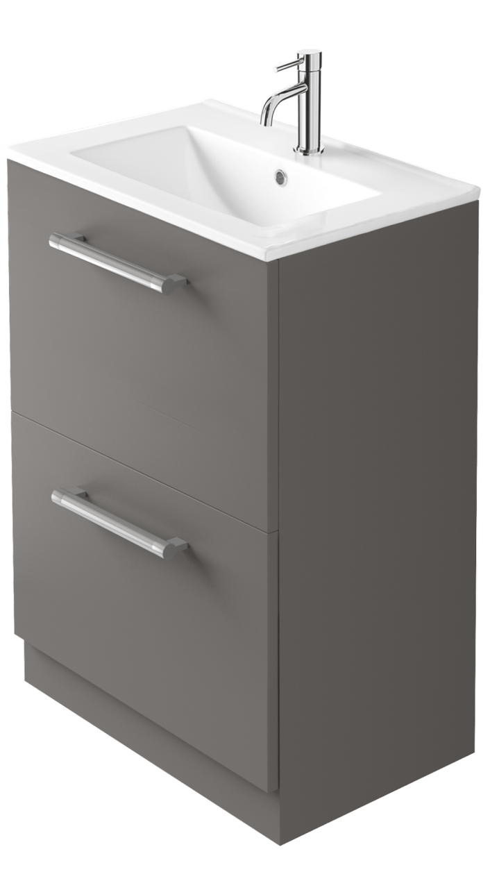 Zaneti Series 2 Drawer Floor Unit 600mm Matt Mid Grey