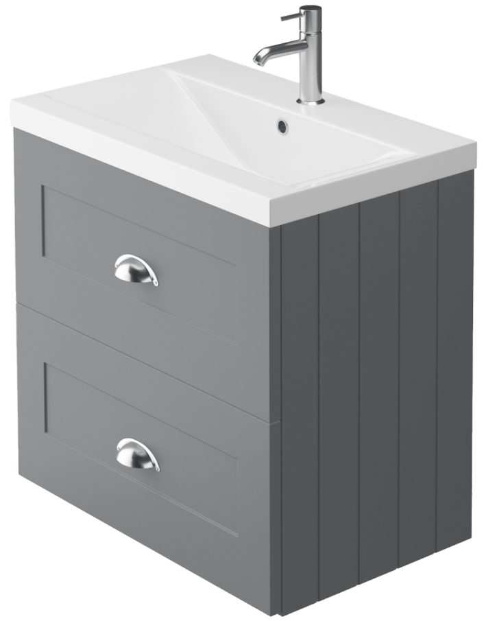 Zaneti Clarity Wall Hung Dove Basin Unit 600mm Grey