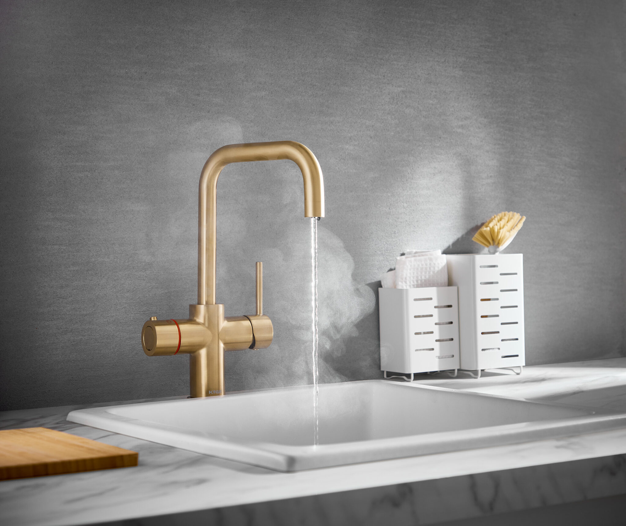 KoGE 3-in-1 Square Spout Hot Water Tap | Brushed Brass