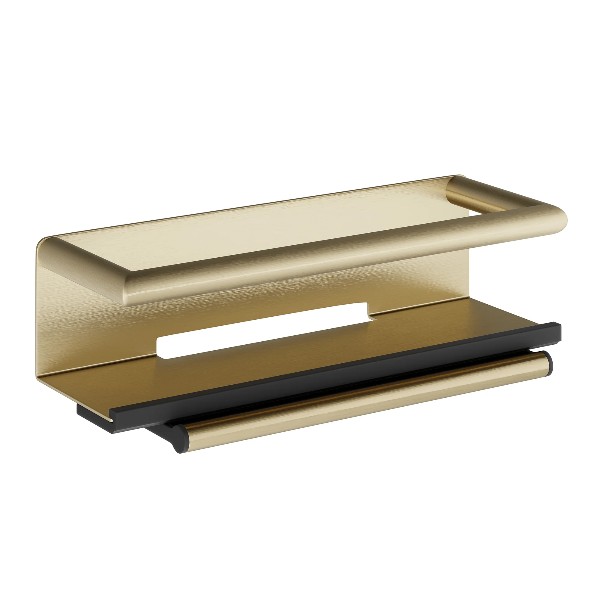 Shower Basket with Grab Bar and Magnetic Squeegee (Brushed Brass)