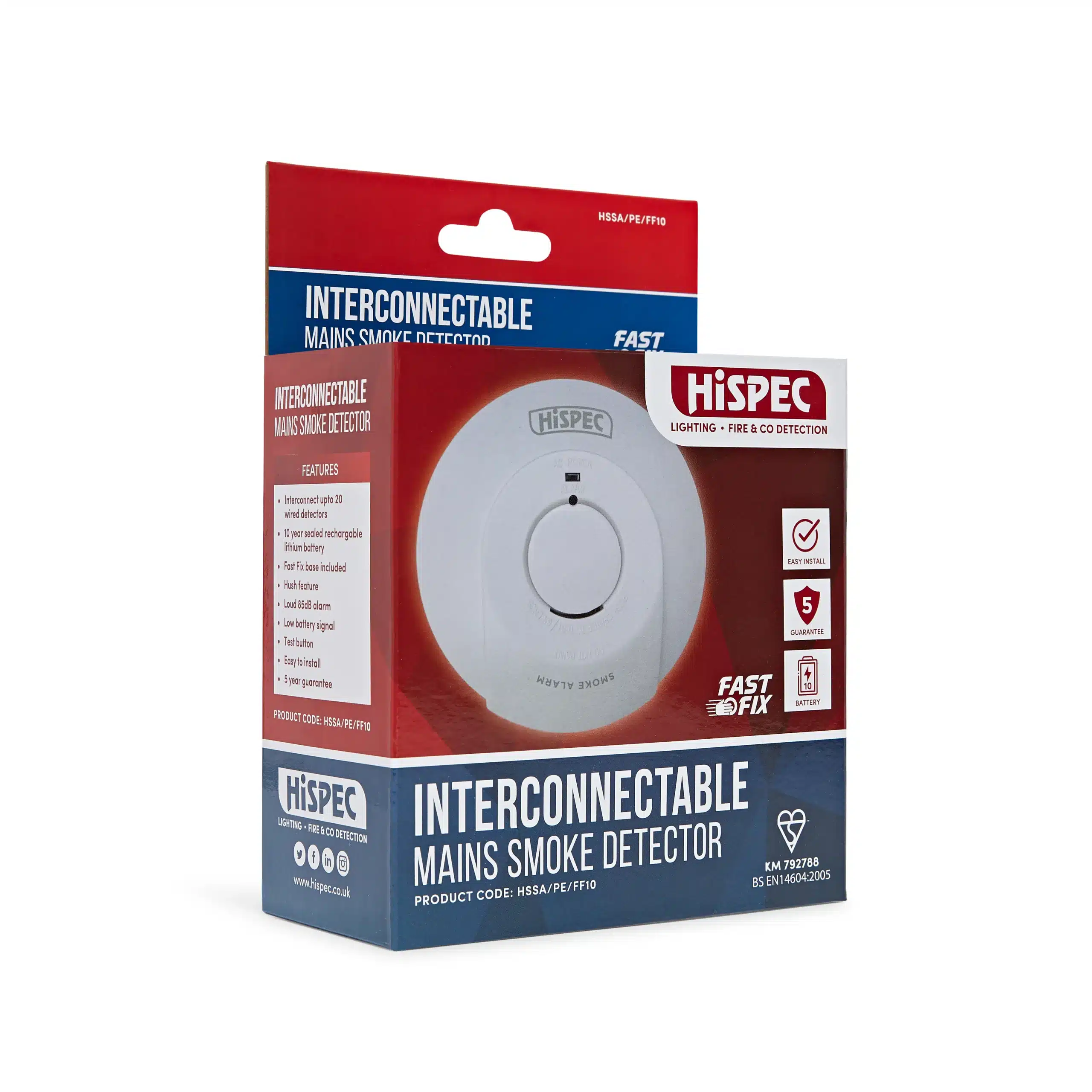 Hispec Mains Photoelectric Smoke Alarm - 9v Battery
