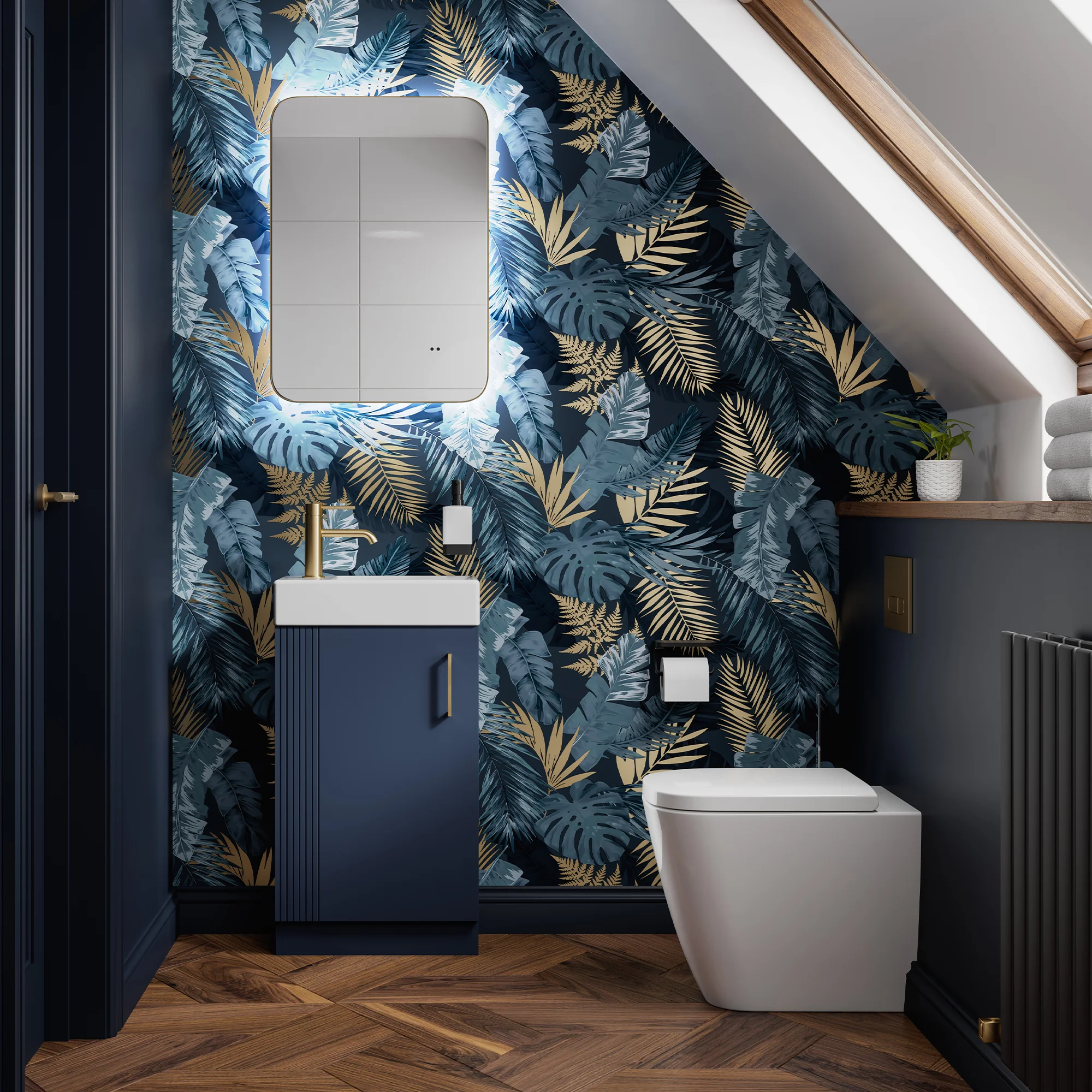 Arcane Curve Illuminated Bathroom Mirror – 60 cm Brushed Brass Wall Mounted