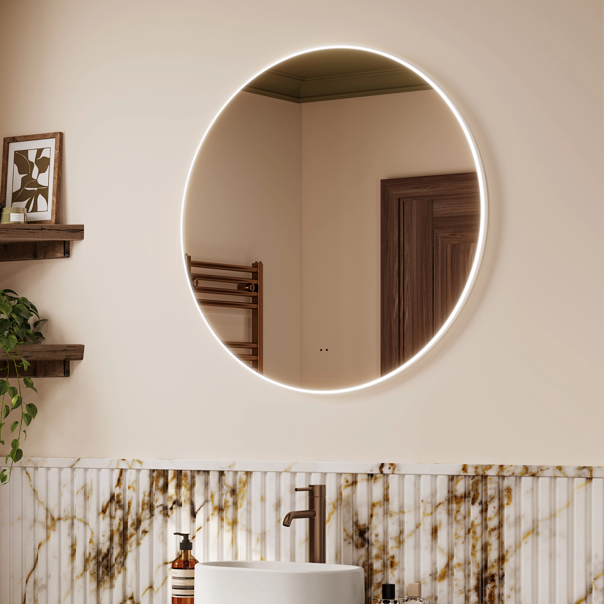 Air Round Illuminated Bathroom Mirror – 80 cm Wall Mounted
