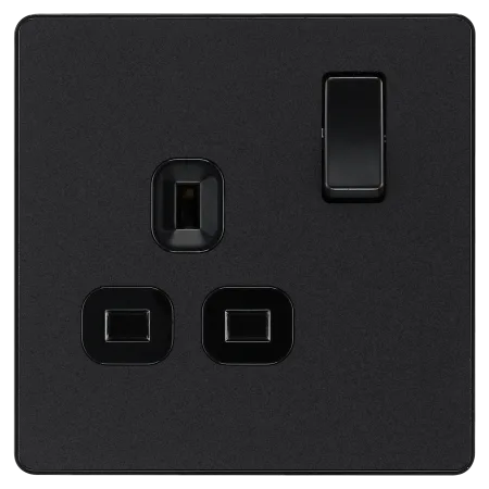 BG Evolve 13Amp Switched Single Socket Matt Black