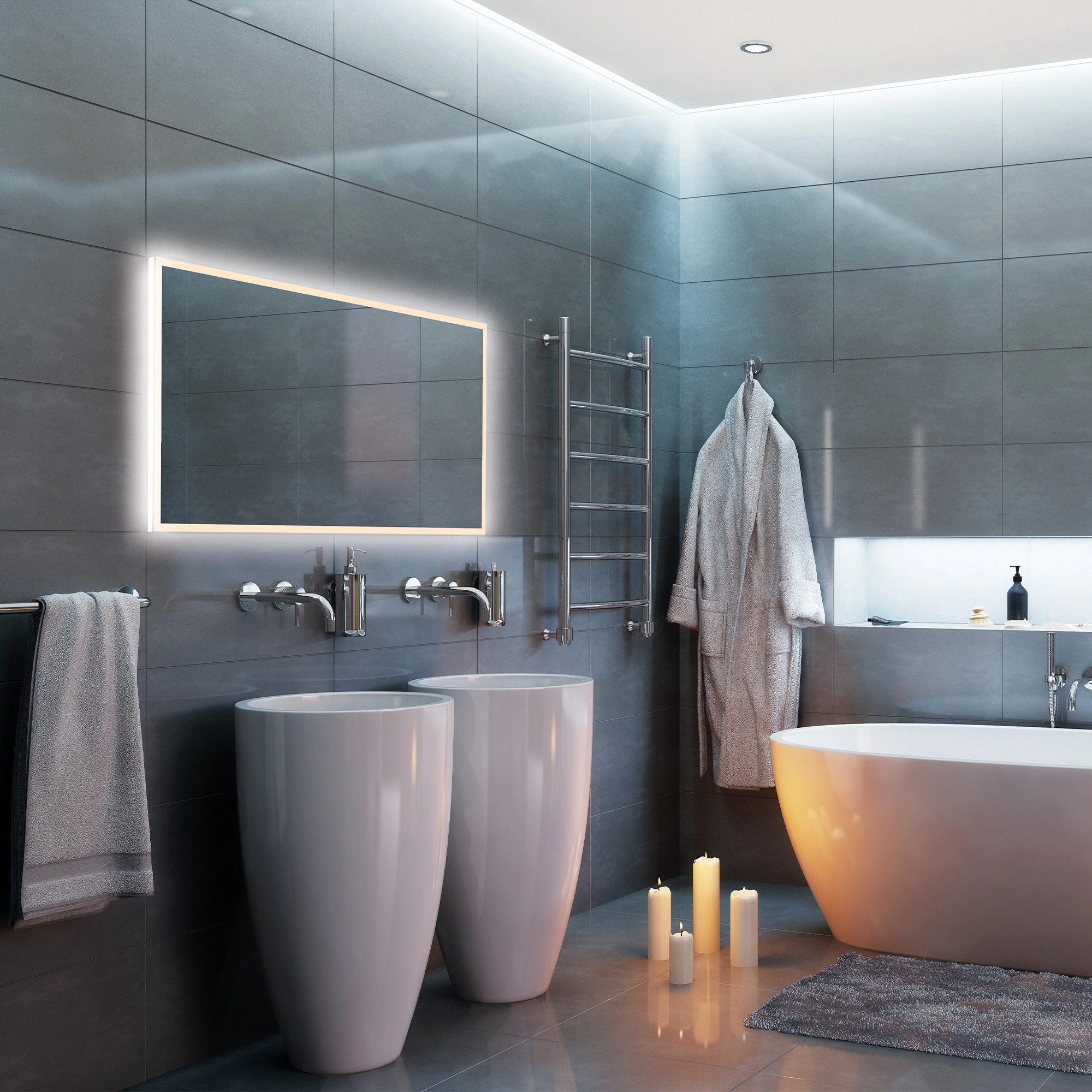 Globe Illuminated Bathroom Mirror – 50 cm Wall Mounted