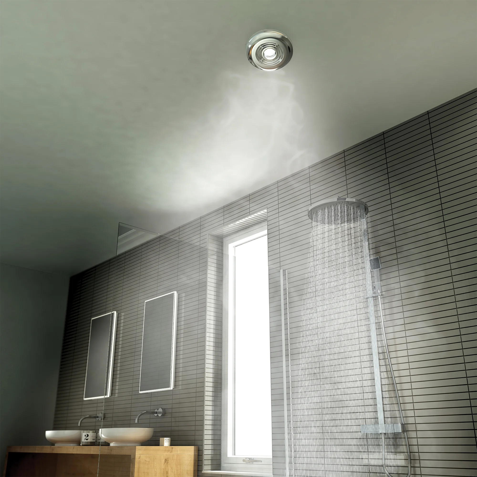Cyclone Wet Room Inline Fan, Chrome - Warm White LED