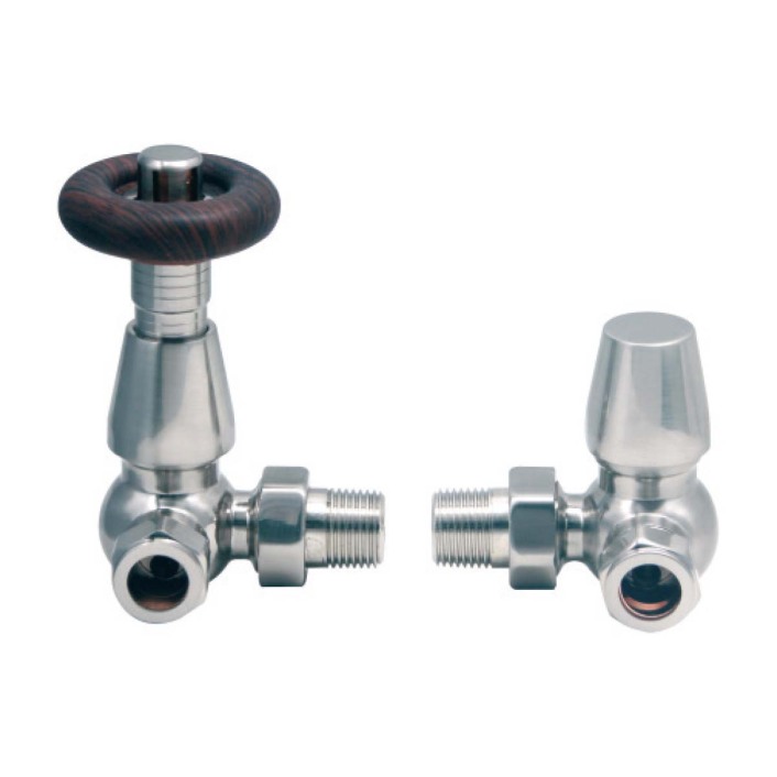Scudo Radiator Valve, Corner, Satin Nickel — Pair