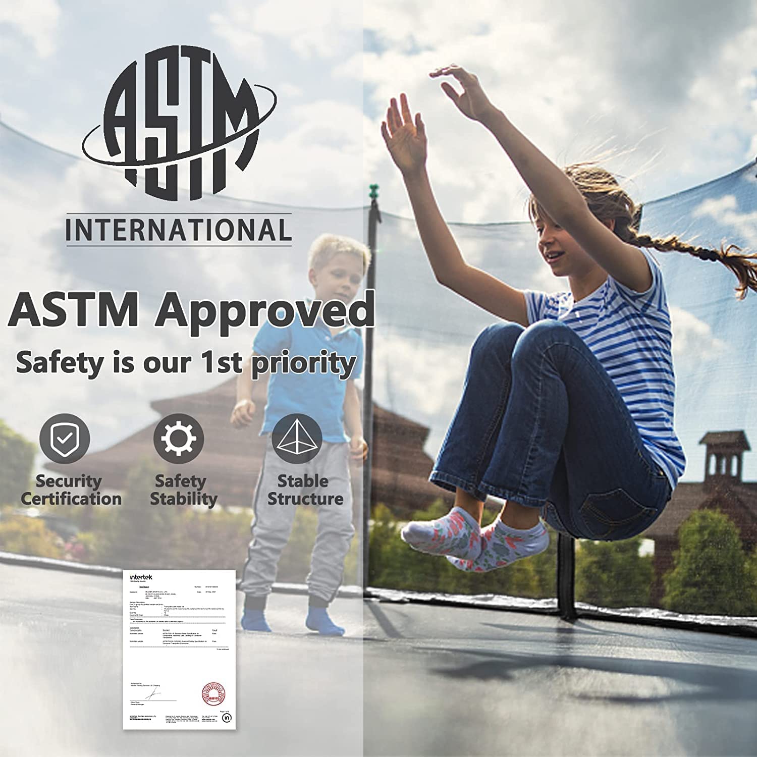 Trampoline for Kids with Safety Enclosure Net and Ladder