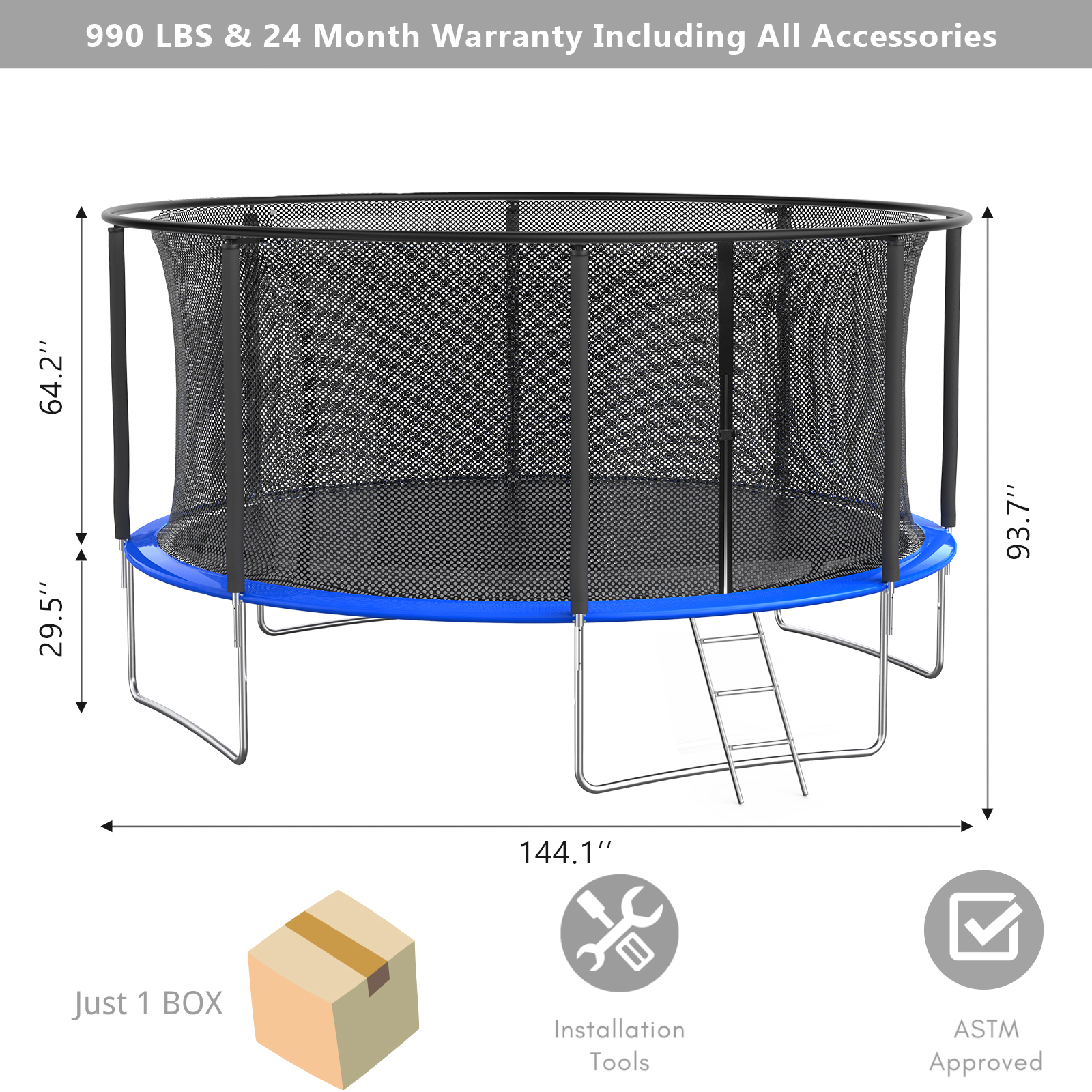 Trampoline for Kids with Safety Enclosure Net and Ladder