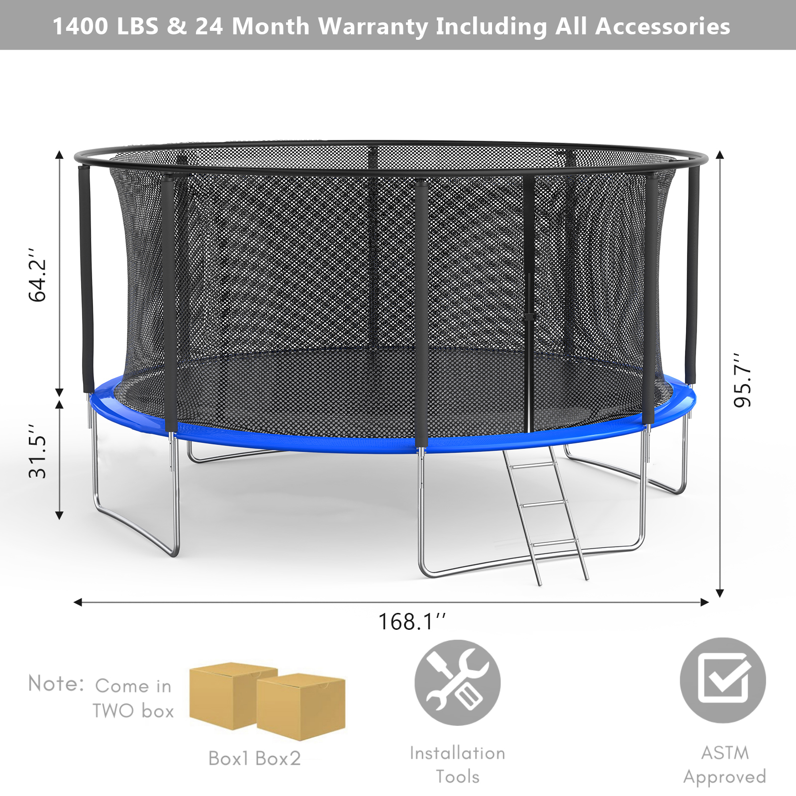Trampoline for Kids with Safety Enclosure Net and Ladder