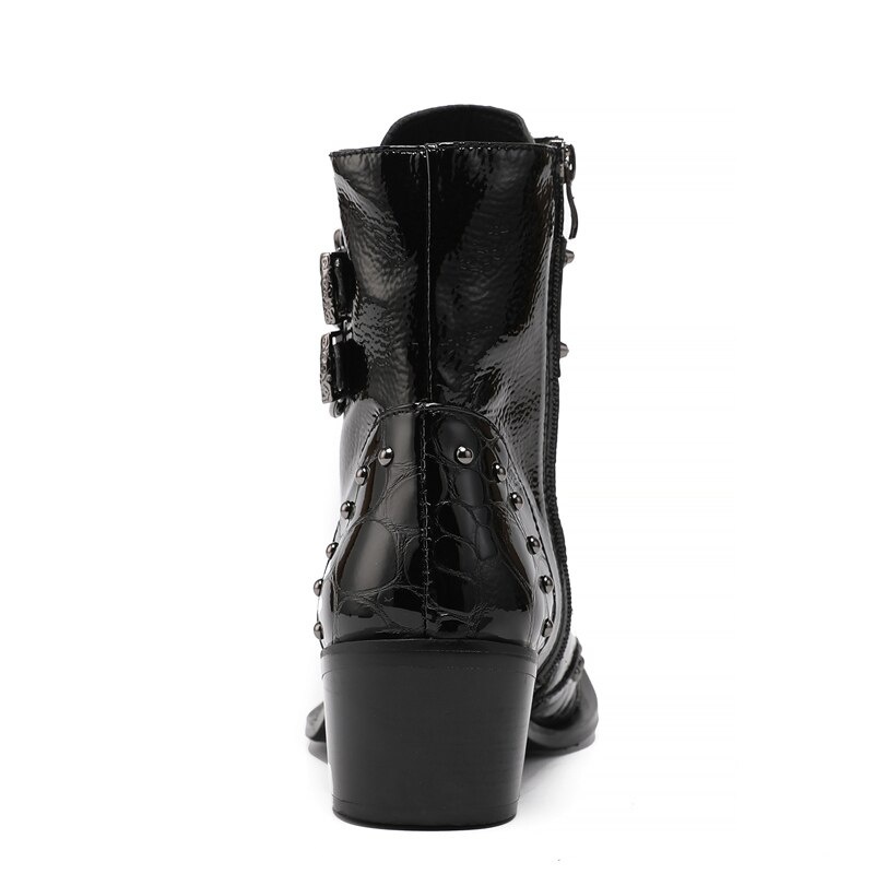 Men Shoes Rivets Buckle Rock Motorcycle Short Boots British Leather Boots Lace Up Ankle Boots