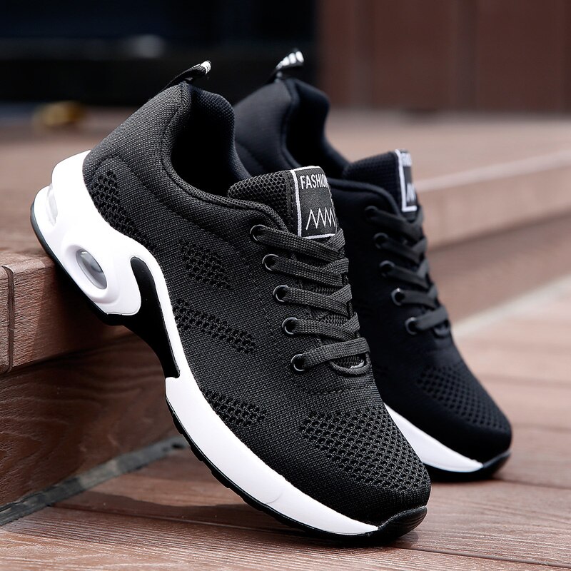 Women's Fashion Air Cushion Sports Running Flat Soft Bottom Sneaker Mesh Breathable Casual Shoes