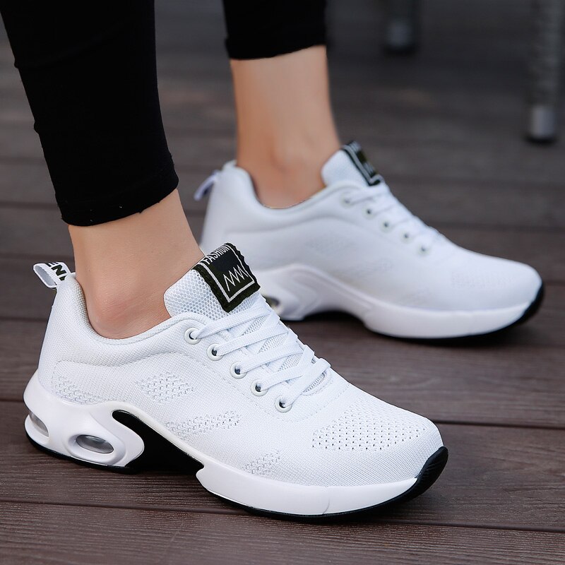 Women's Fashion Air Cushion Sports Running Flat Soft Bottom Sneaker Mesh Breathable Casual Shoes