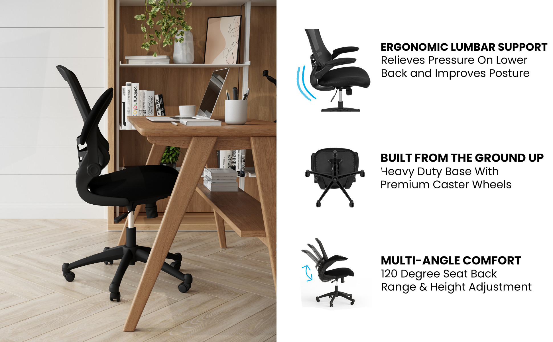 Mid-Back Mesh Swivel Ergonomic Task Office Chair with Flip-Up Arms
