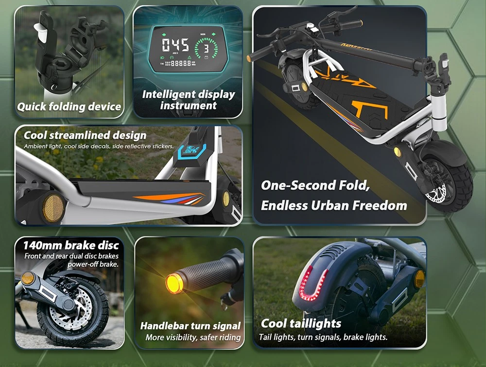 Kukirin A1 Folding Electric Scooter, 800W Motor, 48V 13Ah Battery, 10 inch Vacuum Tire, 45km/h Max Speed, 45km Range, Front & Rear Disc Brake, Front & Rear Shock Absorption