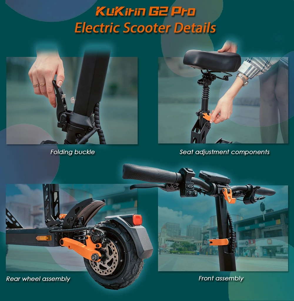 KuKirin G2 Pro Electric Scooter 2024 Version, 600W Brushless Motor, 48V 15.6AH Battery, 9-inch Rubber Vacuum Tires, 45km/h Max Speed, 58km Range, Dual Disc Brakes, Spring Shock Absorber, Detachable Seat