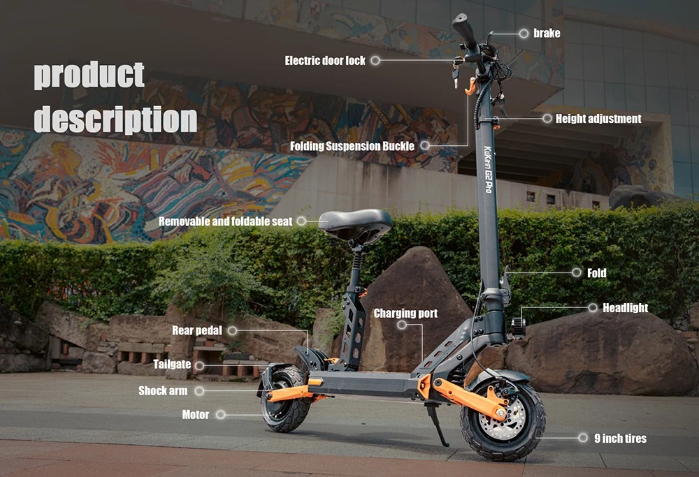 KuKirin G2 Pro Electric Scooter 2024 Version, 600W Brushless Motor, 48V 15.6AH Battery, 9-inch Rubber Vacuum Tires, 45km/h Max Speed, 58km Range, Dual Disc Brakes, Spring Shock Absorber, Detachable Seat