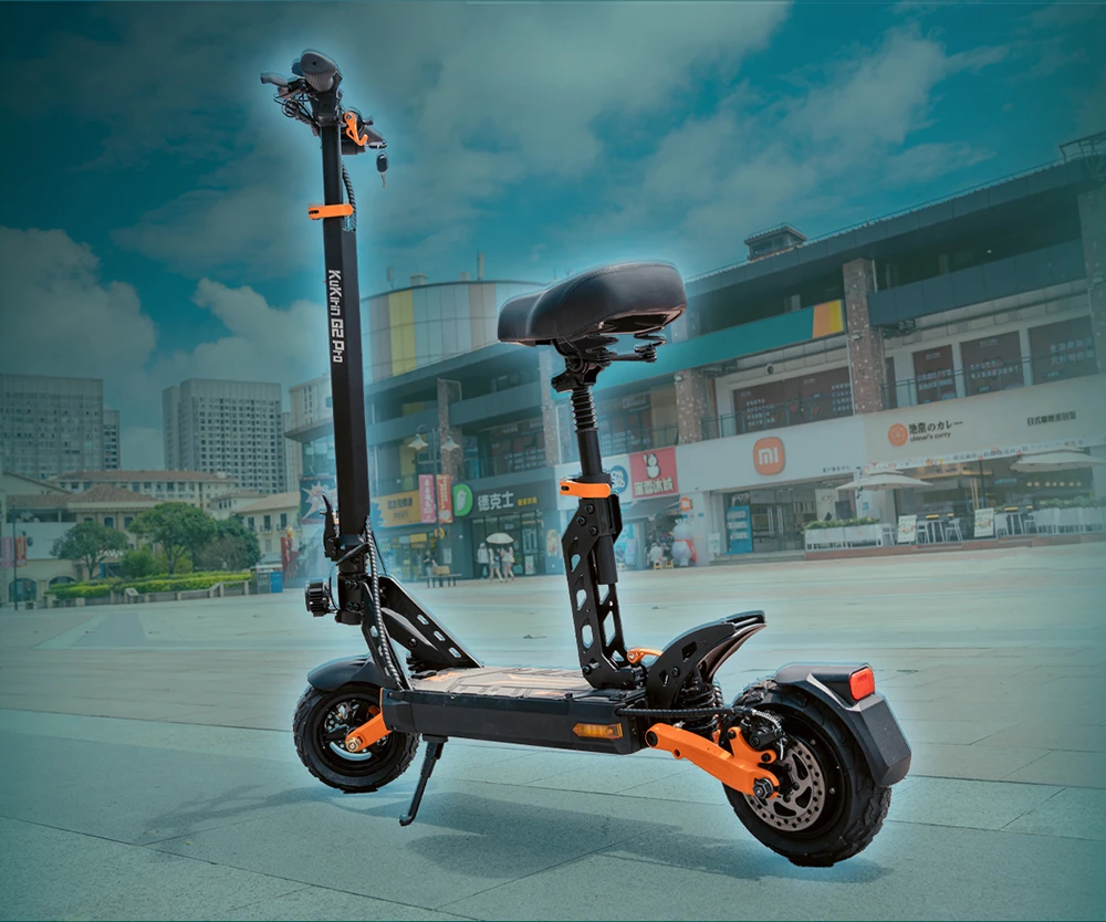 KuKirin G2 Pro 2024 New version Folding Electric Scooter 9.0x3.0 Inch Tubeless Vacuum Tire 600W Motor 48V 15.6Ah Battery 58km Max Range, HD LCD Display Dual Disc Brake Led Light  Spring Shock Absorber, Detachable Seat Turn signal light