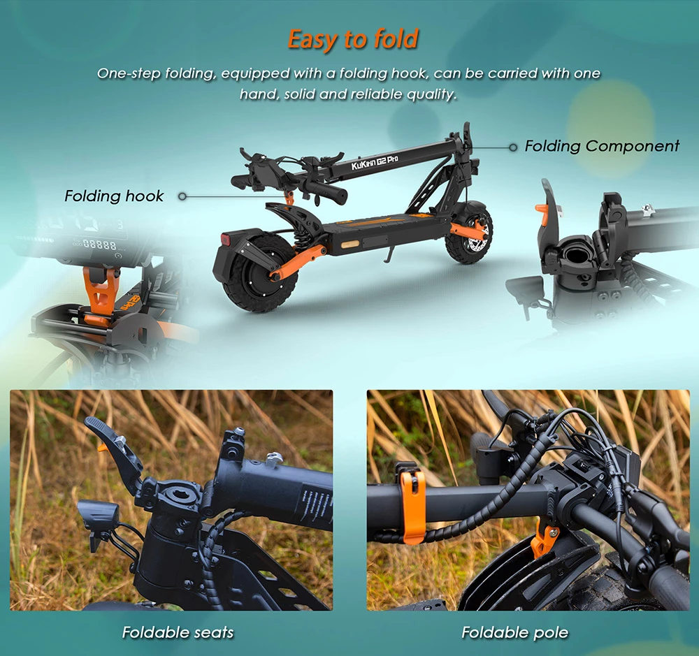 KuKirin G2 Pro (VMP) Electric Scooter, 500W Motor, 48V 15.6Ah Battery, 9 inch Vacuum Tire, 25km/h Max Speed, 65km Range, Front & Rear Disc Brakes, Spring Shock Adsorption