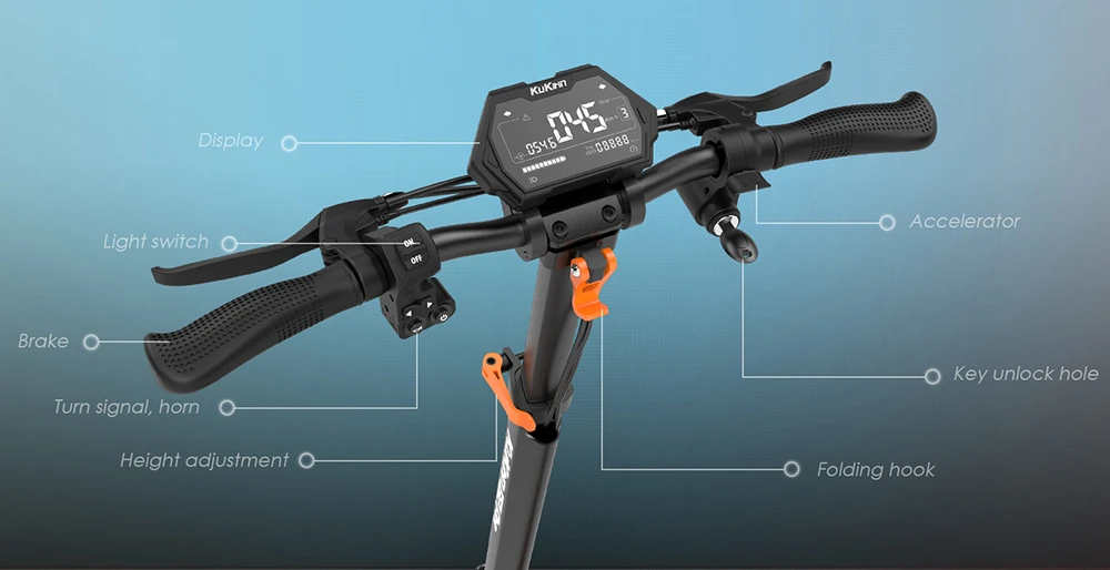 KuKirin G2 Pro 2024 New version Folding Electric Scooter 9.0x3.0 Inch Tubeless Vacuum Tire 600W Motor 48V 15.6Ah Battery 58km Max Range, HD LCD Display Dual Disc Brake Led Light  Spring Shock Absorber, Detachable Seat Turn signal light