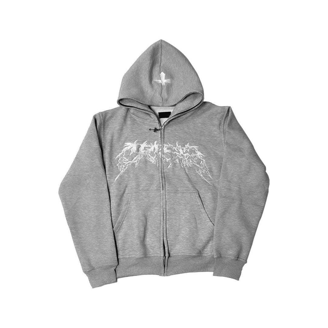 Trendy Street Cross Print Zip Up Hoodie