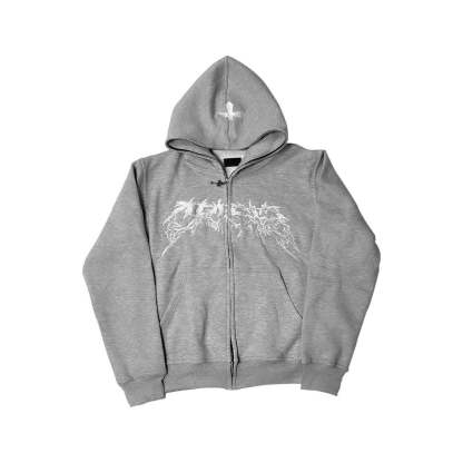 Trendy Street Cross Print Zip Up Hoodie