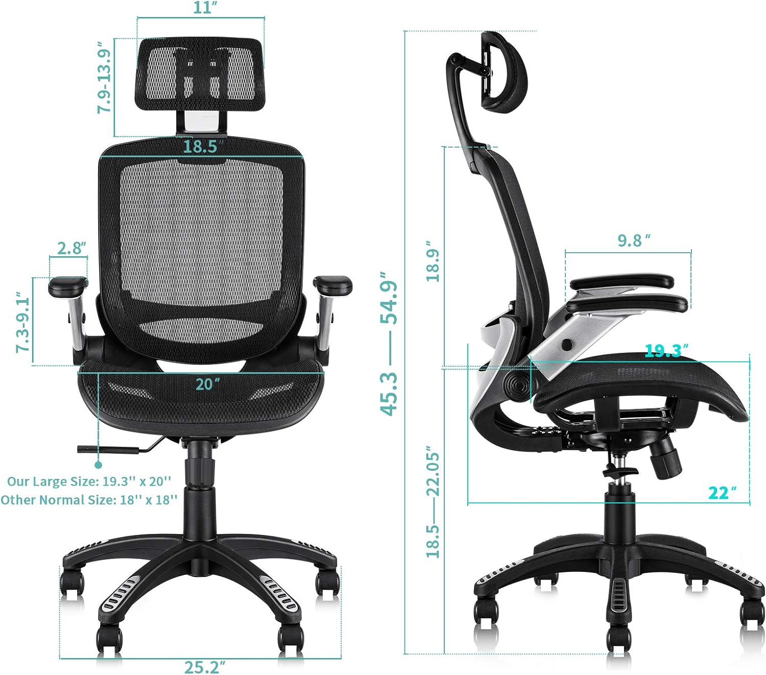 High Back Desk Chair - Adjustable Headrest with Flip-Up Arms