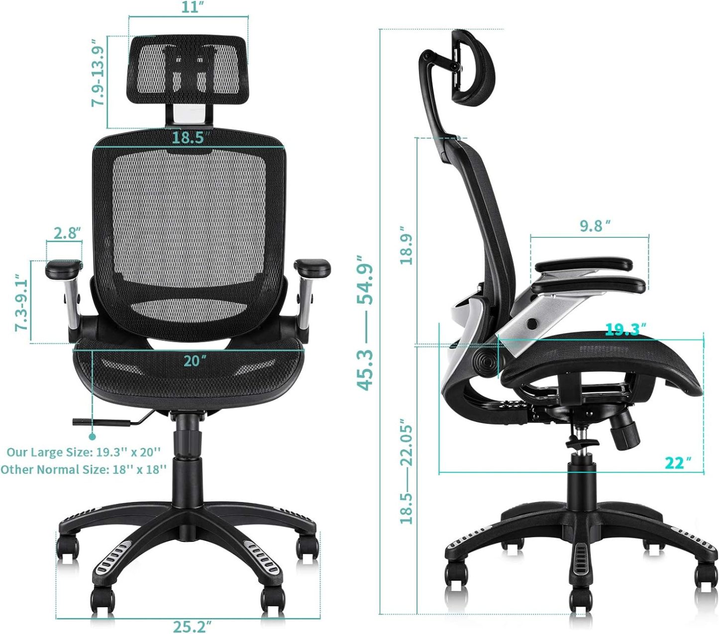 High Back Desk Chair - Adjustable Headrest with Flip-Up Arms