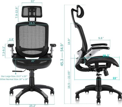 High Back Desk Chair - Adjustable Headrest with Flip-Up Arms