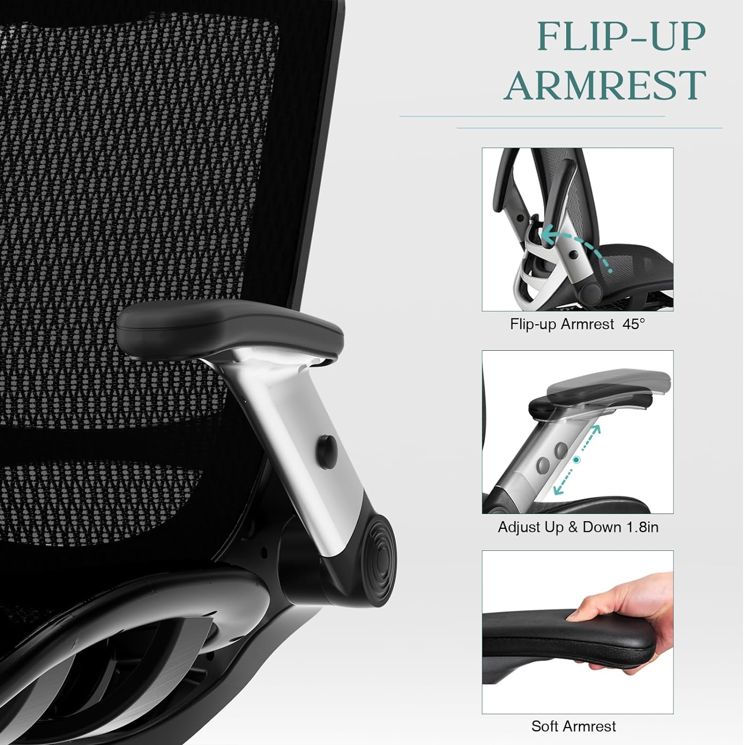 High Back Desk Chair - Adjustable Headrest with Flip-Up Arms