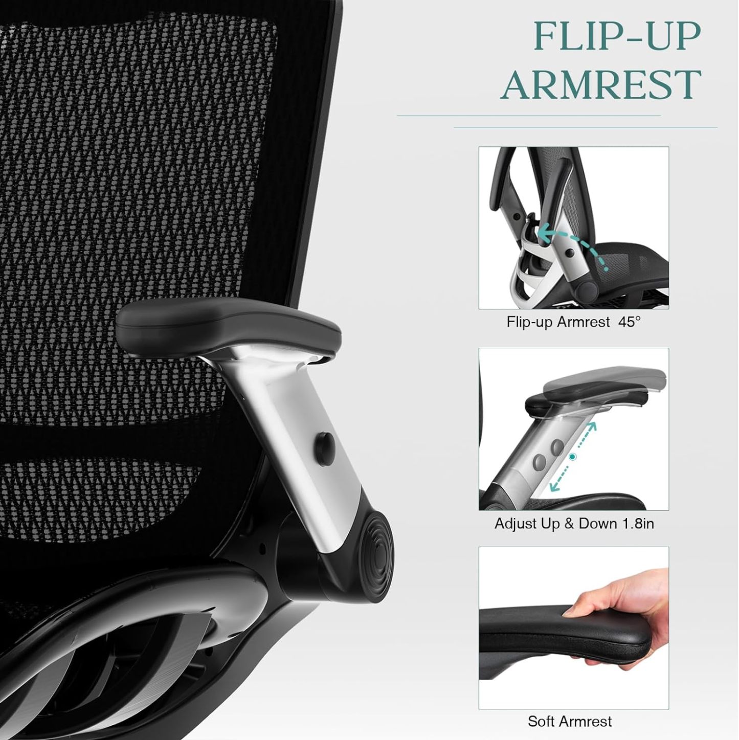High Back Desk Chair - Adjustable Headrest with Flip-Up Arms