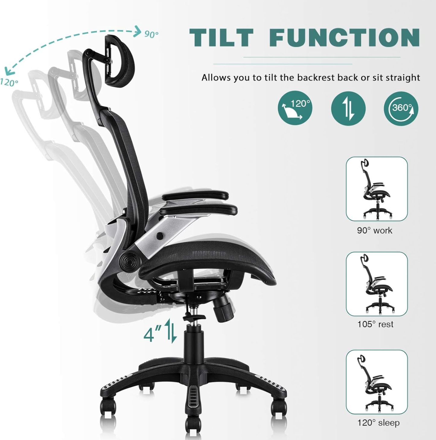 High Back Desk Chair - Adjustable Headrest with Flip-Up Arms