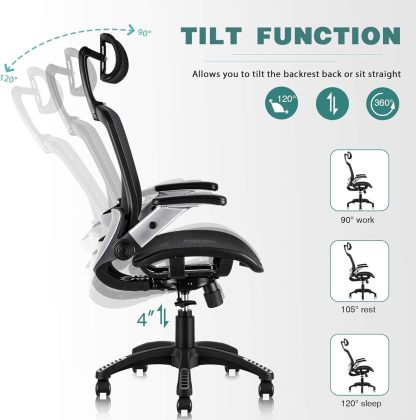 High Back Desk Chair - Adjustable Headrest with Flip-Up Arms