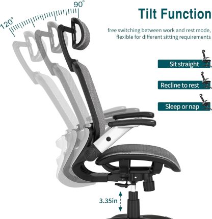 High Back Desk Chair - Adjustable Headrest with Flip-Up Arms