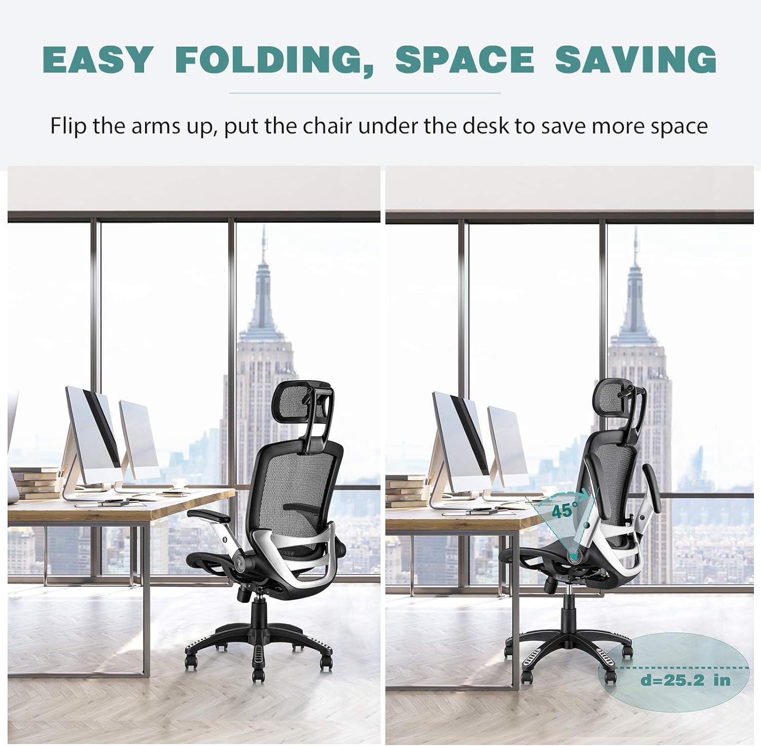 High Back Desk Chair - Adjustable Headrest with Flip-Up Arms