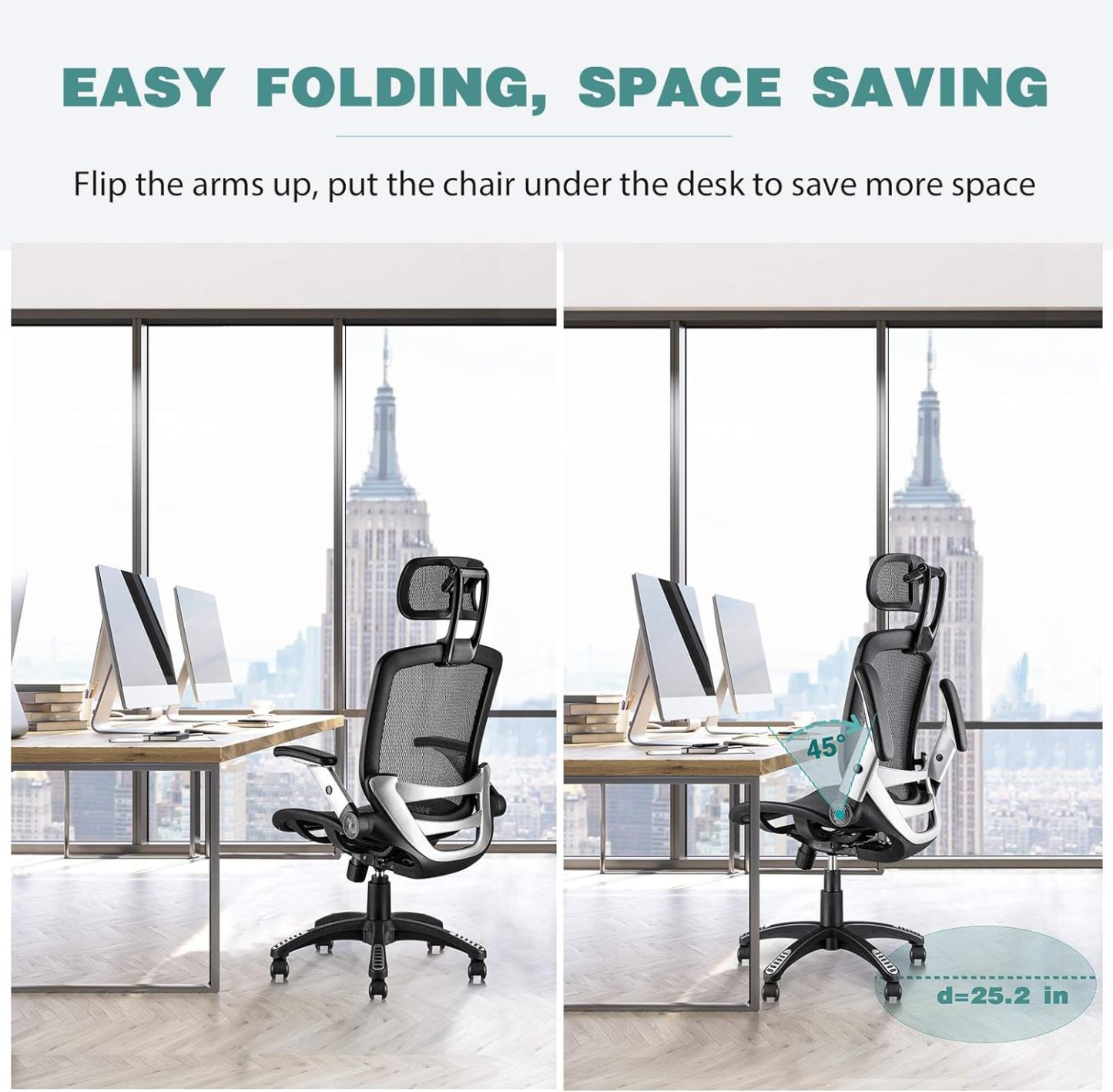 High Back Desk Chair - Adjustable Headrest with Flip-Up Arms