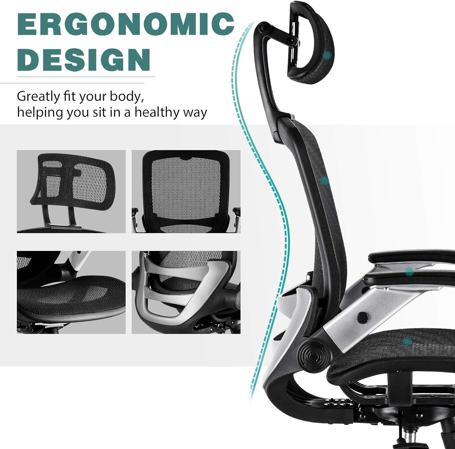 High Back Desk Chair - Adjustable Headrest with Flip-Up Arms