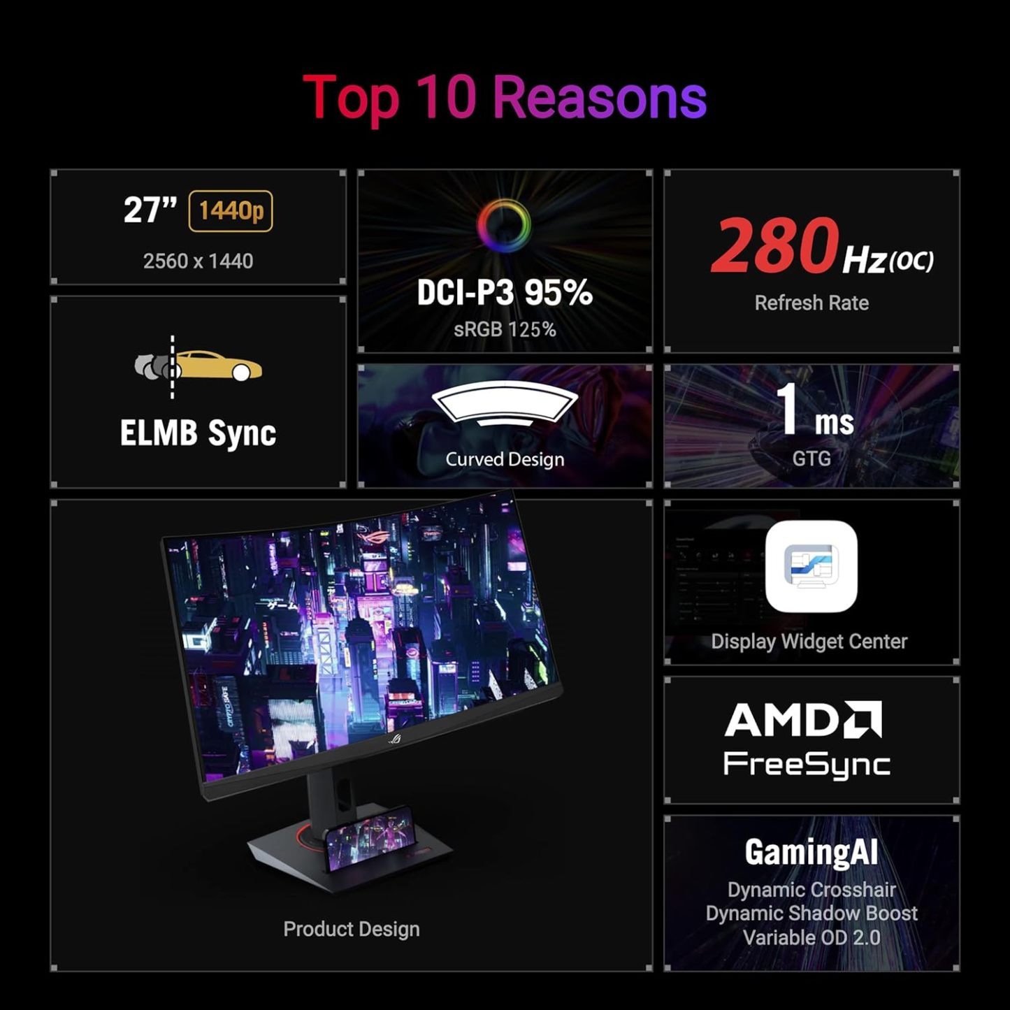 Strix 25” (24.5” viewable) Esports Gaming Monitor (XG259QNS) - Full HD, 380Hz, 0.3ms, Fast IPS, Extreme Low Motion Blur Sync, FreeSync Premium, DisplayWidget, Ergonomic, 3 yr Warranty
