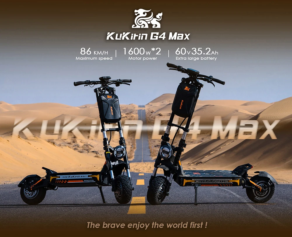 KuKirin G4 Max Off-Road Electric Scooter, 2*1600W Brushless Hub Motor, 12-inch Off-road Pneumatic Tires, 60V 35.2Ah Battery, 95km Max Range, 86km/h Max Speed, Front & Rear Piston Oil Brake, IP54 Waterproof