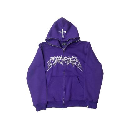 Trendy Street Cross Print Zip Up Hoodie