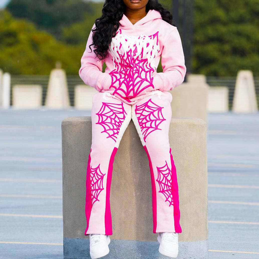 Notorious Spider Web Print Hoodie Sweatpants Two Piece Set