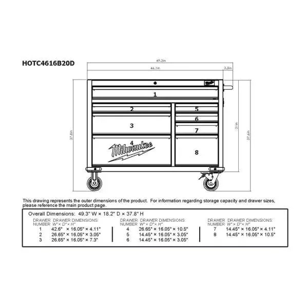 46 IN. 8-DRAWER ROLLER CABINET TOOL CHEST IN RED/BLACK TEXTURED