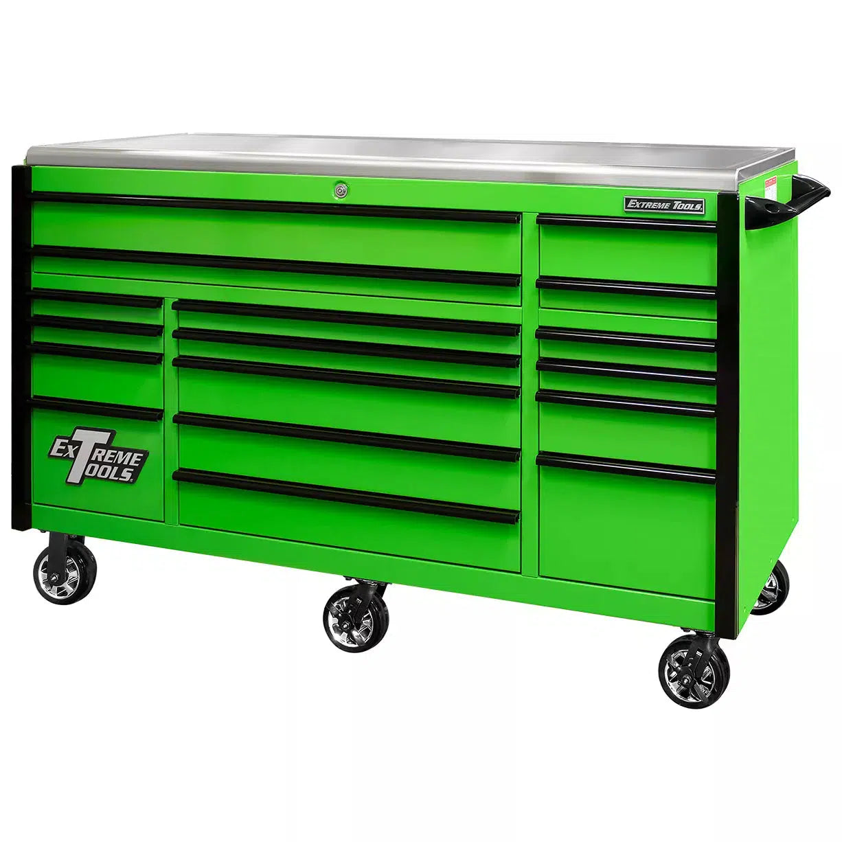 Extreme Tools® EXQ Series 72"W x 30"D 17 Drawer Professional Triple Bank Roller Cabinets