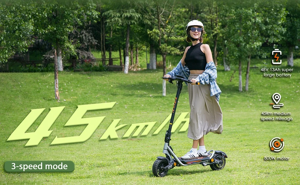 Kukirin A1 Folding Electric Scooter, 800W Motor, 48V 13Ah Battery, 10 inch Vacuum Tire, 45km/h Max Speed, 45km Range, Front & Rear Disc Brake, Front & Rear Shock Absorption