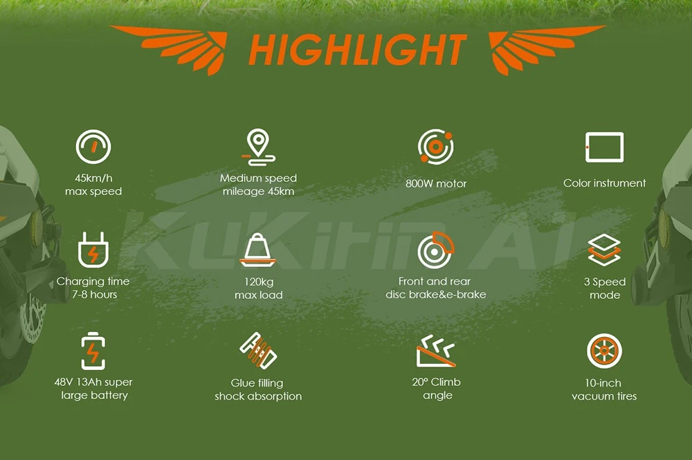 Kukirin A1 Folding Electric Scooter, 800W Motor, 48V 13Ah Battery, 10 inch Vacuum Tire, 45km/h Max Speed, 45km Range, Front & Rear Disc Brake, Front & Rear Shock Absorption