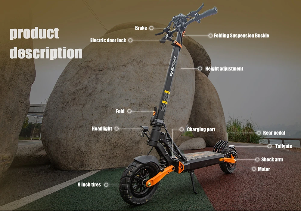 KuKirin G2 Pro (VMP) Electric Scooter, 500W Motor, 48V 15.6Ah Battery, 9 inch Vacuum Tire, 25km/h Max Speed, 65km Range, Front & Rear Disc Brakes, Spring Shock Adsorption