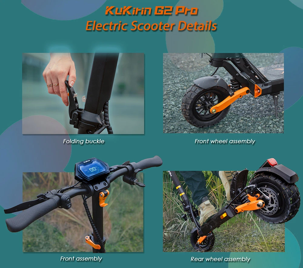 KuKirin G2 Pro (VMP) Electric Scooter, 500W Motor, 48V 15.6Ah Battery, 9 inch Vacuum Tire, 25km/h Max Speed, 65km Range, Front & Rear Disc Brakes, Spring Shock Adsorption