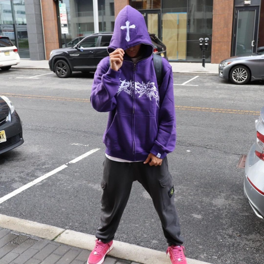 Trendy Street Cross Print Zip Up Hoodie