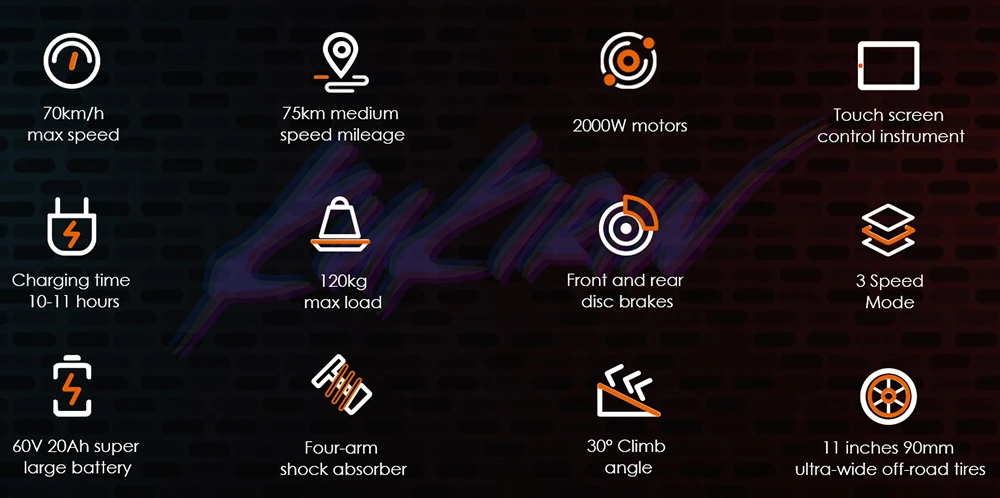 KuKirin G4 Off-Road Electric Scooter with 2000W Motor, 60V 20Ah Battery, 75km Top Range, 70km/h Max Speed, 11 Inch Vacuum Tires, Turn Signal - Black